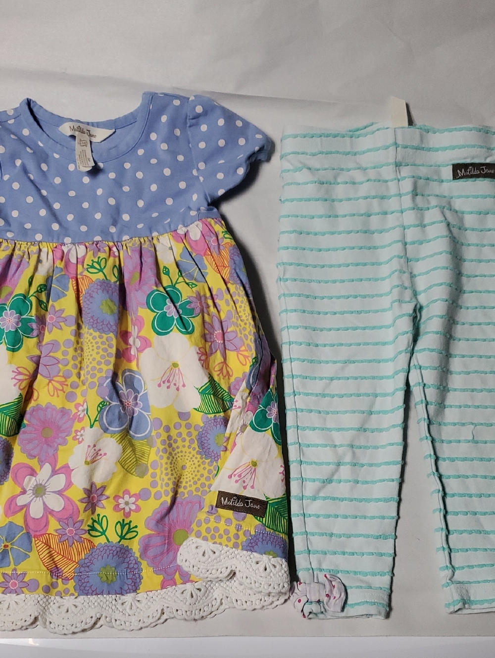 Matilda Jane Tiny Bouquets Mix Print Polka Dot Dress/pants Size 18-24 Months